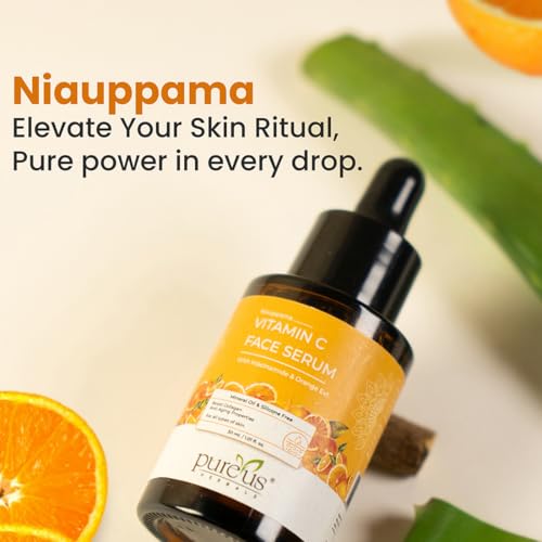 Image of Pureus Herbals Niauppama Vitamin C Face Serum for Glowing Skin with Niacinamide & Alpha Arbutin for reduce Pigmentation, Dark Spot, Acne Prone & Sensitive Skin | Skin Brightening Serum to clear Dull Skin | Women & Men (30 ml)