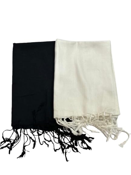 White And Black Color Cotton Solid Stole Pack Of 2-image-1