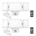 Olafus 2 Pack 60W Plug in Flood Lights Dusk to Dawn Outdoor Lighting, IP65 Waterproof LED Security Light with Remote, 6000LM, 6500K Floodlight for Yard Garage Garden White