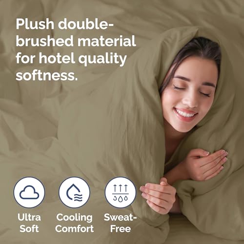 Image of Duvet Cover Queen Size Set - Extra Soft Queen Duvet Cover 90 inch x 90 inch with 2 Pillow Shams for Women, Men, Kids & Teens - Hotel Luxury, Easy-Care w / Zipper Closures & Ties - Comfy and Breathable (Khaki)