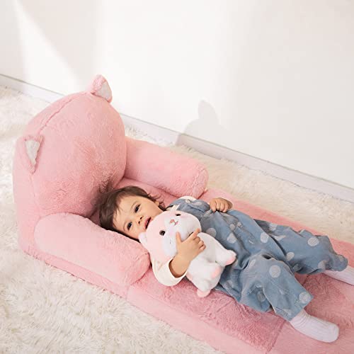 Monkiss Foldable Kids Sofa, Toddler Chair Plush With Removable Cover, Comfy Baby Couch For Girls Boys Age 1-3（Pink Kitty） #TOP1