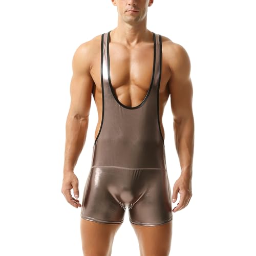 DTODWW Mens Metallic Shapewear Wrestling Singlet Bodysuit Slim Fit Athletic Wear