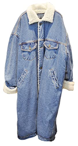 CHARTOU Women's Thicken Loose Sherpa Fleece Lined Button Down Long Denim Jacket Overcoat4