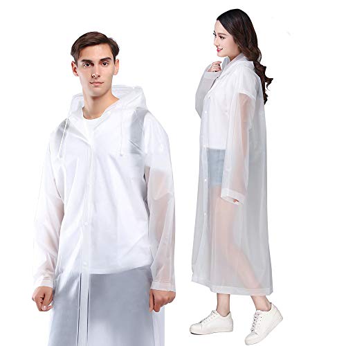 UV STYLISH Reusable Rain Ponchos for Adults Women Men - Portable EVA Rain Coat with Hood, Lightweight Raincoats (2 Pack)