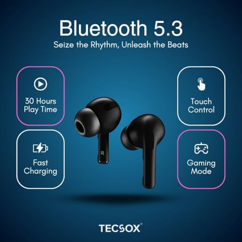 Tecsox TecPod Pro Wireless Earbuds, Matte Black - Image 8
