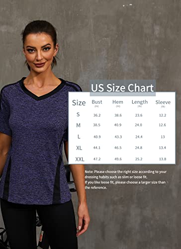 Hocosit Women's Yoga Tops Activewear V Neck Workout Shirts Exercise Running Dry Fit Tee Purple #TOP6