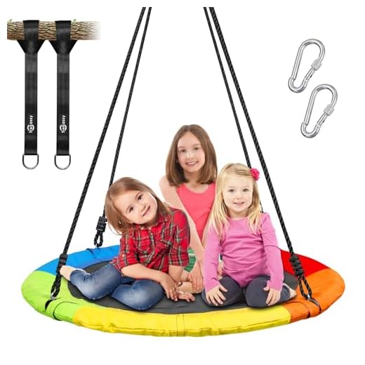Trekassy 700lb 40 Inch Saucer Tree Swing for Kids Adults 900D Oxford Waterproof with Swivel, 2pcs 10ft Tree Hanging Straps, Steel Frame and Adjustable Ropes