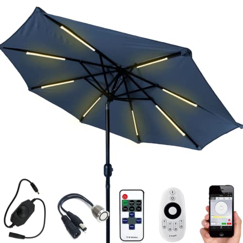 Iluminación LED para sombrillas | Tiras LED de 70 cm | Juego para 8 brazos de sombrilla | Luz blanca cálida | Incluye caja estanca, adaptador de red y mando inalámbrico de 3 botones Cover