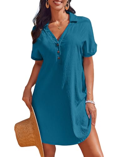Camisa de vestir tipo pareos de playa para mujer transpirable con botones