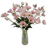 ATFL Flores artificiales de amapola rosa, 12 amapolas de seda, flores de amapola falsas, amapolas sintéticas a granel para decoración del hogar, centros de mesa, arreglos florales, ramo de amapolas