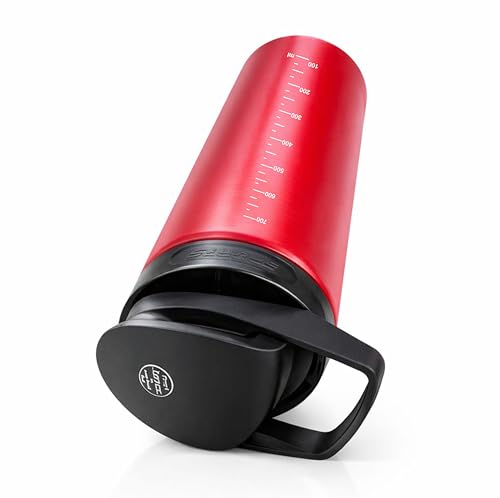 Image of Stainless Steel Protein Shaker Bottle, 100% Leakproof Metal Gym Shaker, Durable Steel Gym Sipper Bottle for Smooth Protein Mixing with Measurement 700 ml (Red)