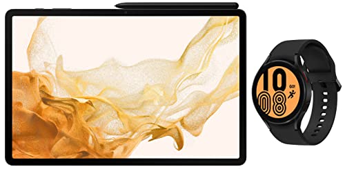 Image of Samsung Galaxy Tab S8+ 31.49 cm (12.4 inch) sAMOLED Display, RAM 8 GB, ROM 128 GB Expandable, S Pen in-Box, Wi-Fi Tablet, Graphite & Galaxy Watch4 Bluetooth(Black, Compatible with Android only)