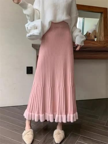 Women’s Wool Knitted High Waist Half Skirt Autumn Winter Elegant Slim Fit A-Line Pleated Midi Skirts3