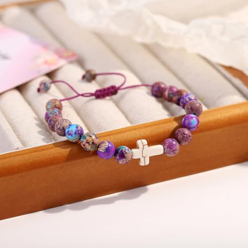 Image of Natural Stone Butterfly Cross Heart Sunflower Pendant Bracelet Suitable for Christmas New Year Valentine'S Day Birthday Bracelet Gifts