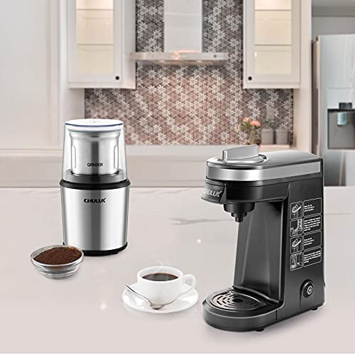 Chulux Single Serve Coffee Maker With Electric Wet & Dry Coffee Coffee Grinder,One Button Operation With Capacity 5 To 12 Ounce,Black #TOP1