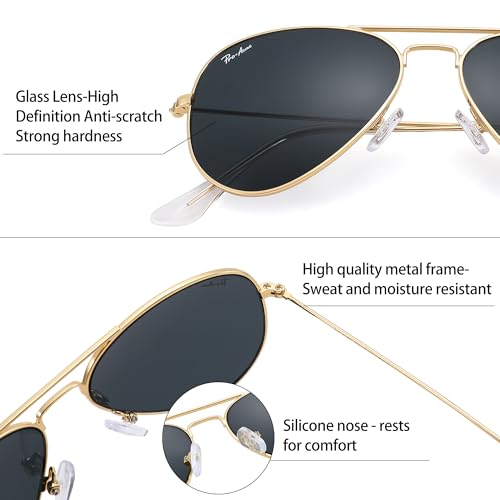 Pro Acme Small Aviator Sunglasses Glass Lens, Classic Metal Frame UV400 Protection for Men Women, 52MM3