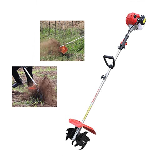 42.7CC Handheld Tiller Cultivator 2 Stroke Gas Powered Engine Tilling Machine Air-Cooled Mini Tiller Cultivator for Garden Cylinder Gas Gasoline Engine Grass Cutter for Yard 1.25KW/6500r/min