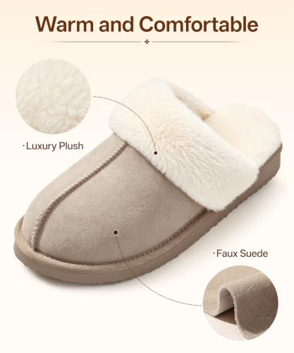 Image of Litfun Fuzzy Memory Foam Slippers for Women Indoor Outdoor House Shoes
