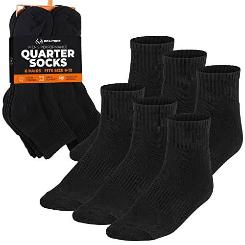 Realtree Comfort Dry Cushioned Tall Crew Black Men's Socks with Compression Arch & Moisture-Wicking - Size 6-12