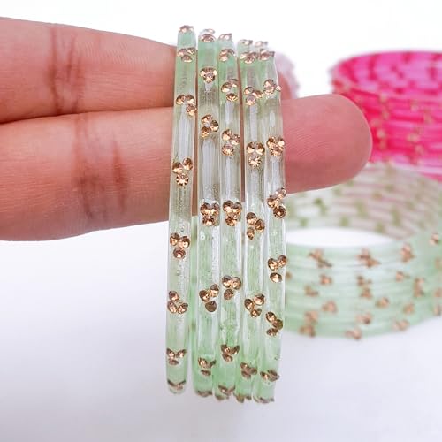 Laal Amrood Glass Bangles Set For Women & Girls | Stylish & Glossy Finished Glass Bangles | Zircon Stone Women's Bangles | Daily Use/Office/Wedding Bangles - Set of 36