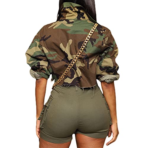 Voghtic Camo Coat for Women Lapel Neck Button Down Camouflage Cropped Jackets Tops with Multi Cargo Pockets3