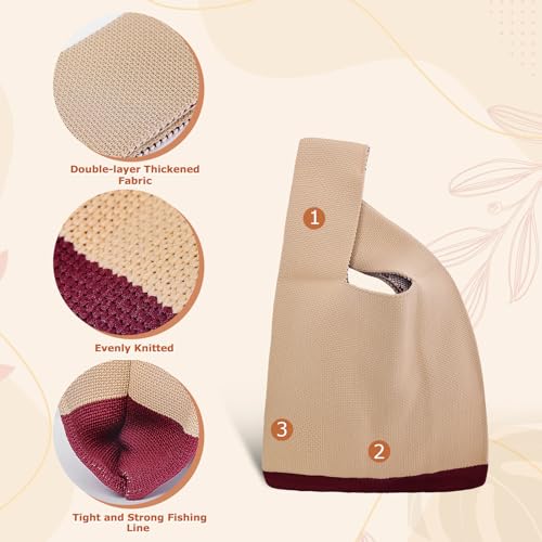 Image of Small Crochet Knit Tote Wrist Bag, Portable Knot Sleeve Handle Bag Cute Wristlet Pouch Purse for Women