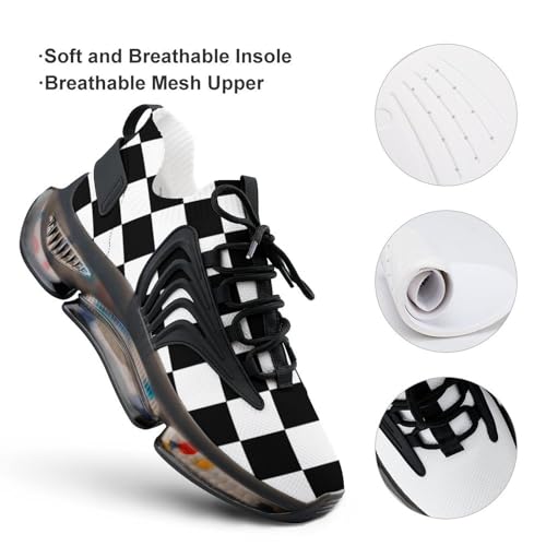 Checkerboard Black White Checkered Mens Running Shoes Lightweight Walking Tennis Shoes Soft Soled Elastic Cushion Basketball Shoes3