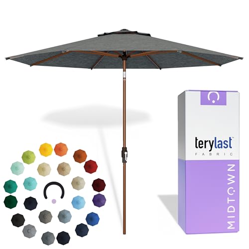 Image of Midtown Umbrellas Wooden 2-8 Ft Patio Umbrella, Greige Canopy
