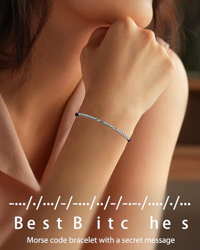 Shonyin Valentines Day Gift for Best Bitches Morse Code Bracelet Best Friend Gift for Women Funny Friendship Gift 2/3 PCS Christmas Friendsgiving Day Gift2