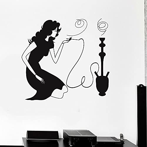 Jsnzff Frau Rauchen Wandtattoo Shisha Raucherzimmer Café Innendekoration Tür Fenster Vinyl Aufkleber abnehmbare Tapete…