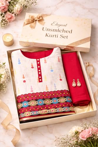 Image of Women's Cotton Blend Unstitched Kurti Set for Women | A-Line Style Dress Material | 2-Piece Traditional Ethnic Wear Suit Fabric