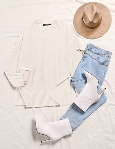 MEROKEETY Women's 2025 Fall Winter Oversized Pullover Sweater Casual Loose Crew Neck Long Sleeve Side Split Jumper Tops4