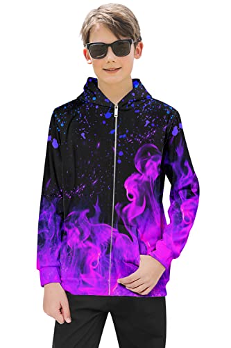 6 7 8 Year Old Boys Kids Sweatshirts Classic Purple Fire Full Zip Smoke Hooides For Boy Size 6 8 Funny Black Pullover Sports Hooded Sweater Girls Daily Winter Shirt Long Sleeve Coats With Front Pocket #TOP2