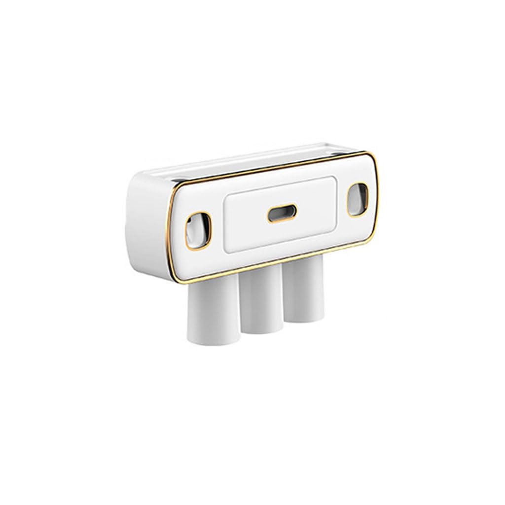 Portaspazzolini Portaspazzolino bianco avorio da parete, scatola portaoggetti multifunzionale for bagno, con doppi dispenser for dentifricio Porta Spazzolino da Denti(S33.5cm)