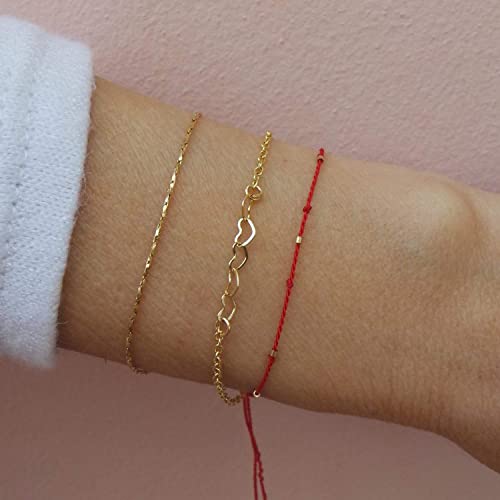 Image of Womens Dainty Gold Chain Bracelet,Simple Layered Chain Bracelets,Beaded Turquoise Bracelet,Charm Crystal Bar,Heart,Karma,Triangle,Pearl Bracelets for Women