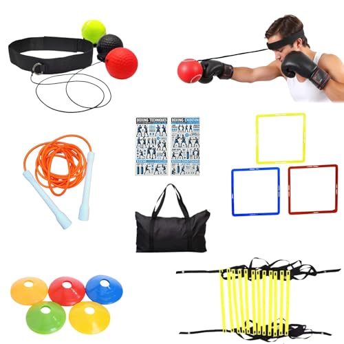 Beat-Fit Kit Boxe homem corda saltar, cones de treino, boxe em casa, desporto em casa, bola de boxe, treino de boxe, Reflex Ball, aros psicomotricidade, escada de agilidade
