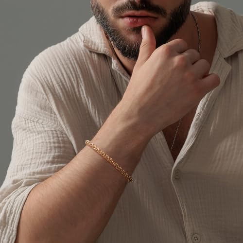 14K Gold Bracelets for Women & for Men Byzantine Link Chain Charm Bracelet for Womens & for Mens Non Tarnish Secure Lobster Clasp Jewelry 5 Sizes 6.5in4
