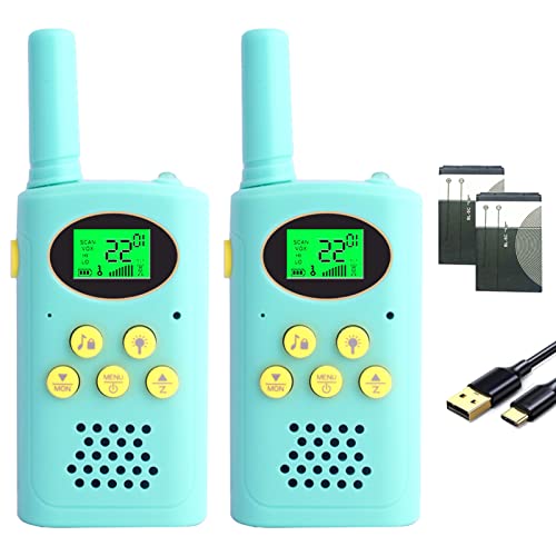 POKPOW Rechargeable Walkie Talkies for Kids 22 Channels 2 Way Radio Toy with Lithium Battery Backlit LCD Flashlight 3 KM Long Range for Boys Girls Birthday