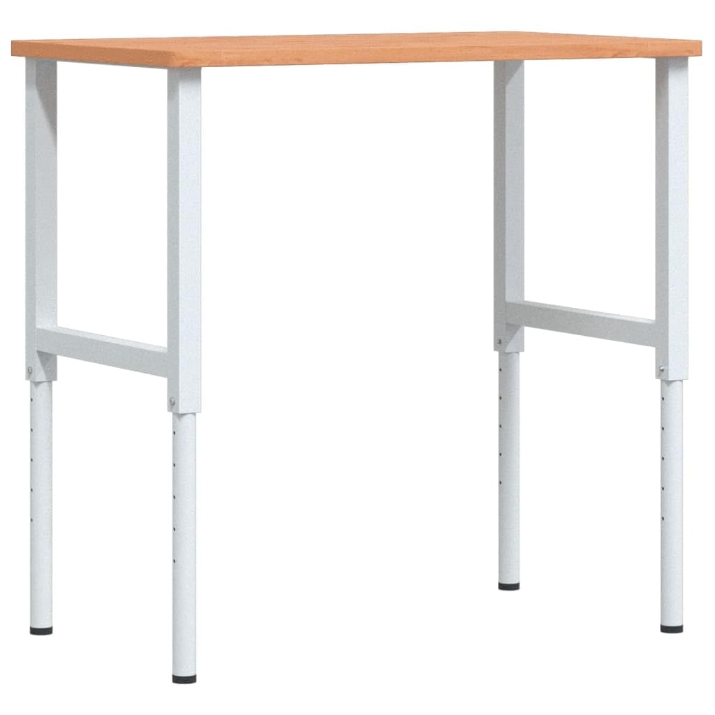 Banco de trabajo de madera de haya maciza, rectangular, 100 x 60 x 71 cm, con estructura de metal con recubrimiento en polvo, estable y duradero, versátil como mesa de trabajo, sin perforaciones