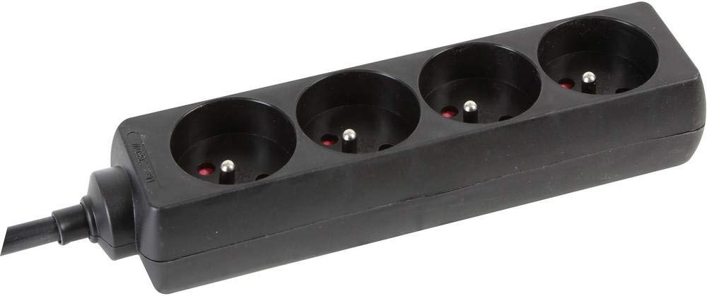 Perel EB4STB25HQ Mehrfachsteckdose ohne Unterbrecher, 4 Steckplätze, Schwarz