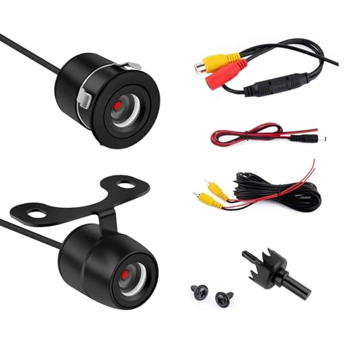 Image of Car Backup Camera, 170 Degree Wide-Angle Night Vision Car Rear Camera, Metal Housing Flush Mount Reverse Camera with Wire Harness, Rear /Side /Front View Camera for Most Cars (Black)