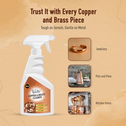 Image of Amazon Brand - Presto! Copper & Brass Cleaner Spray | 1 L (500 Ml x Pack of 2) | For Fixtures, Utensils, Artifacts & Jewellery