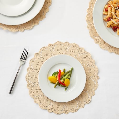 Juvale Paper Placemats - 12-Inch Round, Brown, 250 Count - Disposable Placemats & Lace Doilies - Paper Chargers for Dinner Plates - Tea Party Decorations & Wedding Table Decor