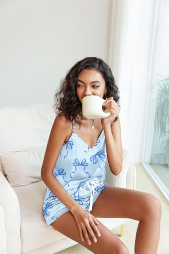 Image of Ekouaer Pajamas for Women Set Silk Satin Pjs Sexy Lingerie Sleepwear Cami Shorts Set Summer Nightwear S-XXL