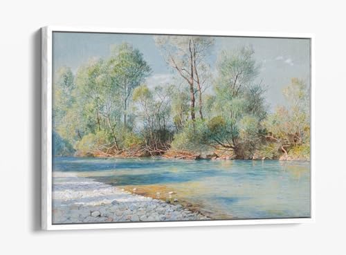 Tableau Traunstein River Haseltine encadré blanc finition haut de gamme