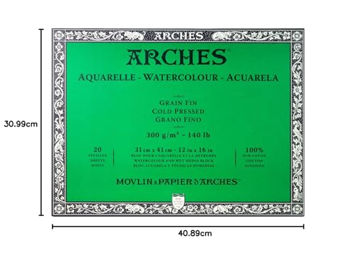 Image of Arches Watercolour Paper Blocks | Cold Pressed Natural White | for Watercolor, Acrylic Painting, Gouache and Poster Color Painting | 300 GSM, 31 x 41 cm- 20 Sheets