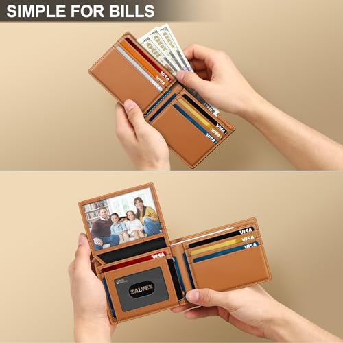 Image of Wallet for Men Slim RFID Blocking Leather Credit Card Holder Wallet for 14 Cards, Bifold Minimalist Thin Wallet with 2 ID Windows & Cash Slot, Front Pockt Carteras Para Hombres, Birthday Gifts for Men