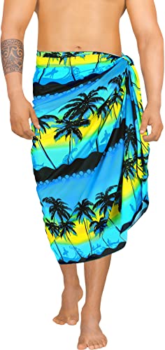 LA LEELA Homme Maillots De Bain Réguliers Sarong Full Pareo Wrap Taille Unique Marine, Palmier Taille Unique
