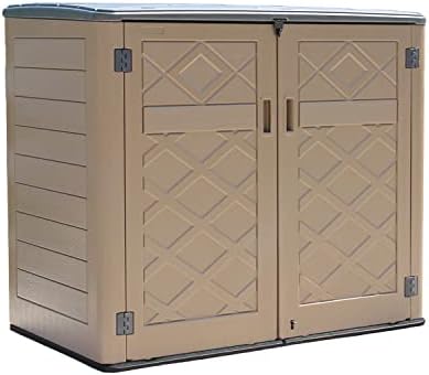ADDOK 37 Cu. Ft Horizontal Large Outdoor Storage Sheds Resin Patio Storage Cabinet for Patio Furniture,Grill, Pool Toys and Gardening Tools. Brown with Grey Lid