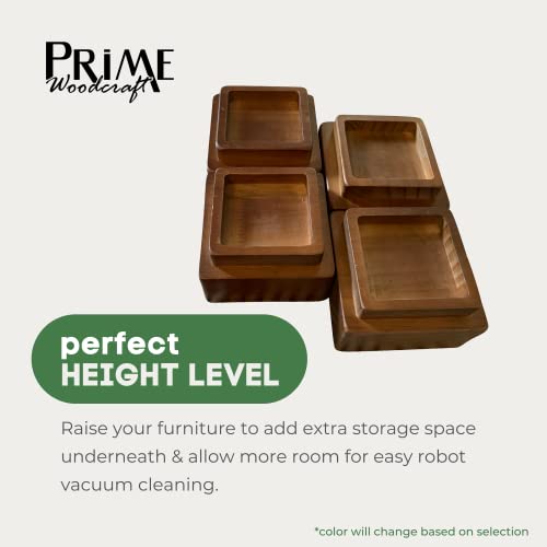 Prime Woodcraft Walnut Wood Risers - 2 Inch Height, 4 Risers, Walnut - Square Bed Risers For Storage And Cleaning - Heavy Duty Furniture Lifter For Table, Couch And Sofa Legs At Home And Office #TOP3